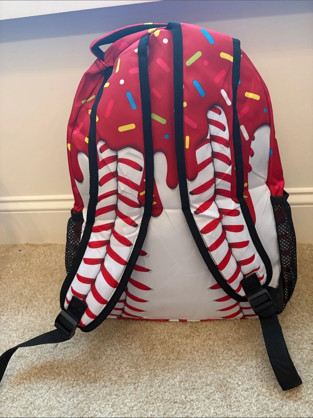 Kids Red & White Baseball Sprinkles Backpack